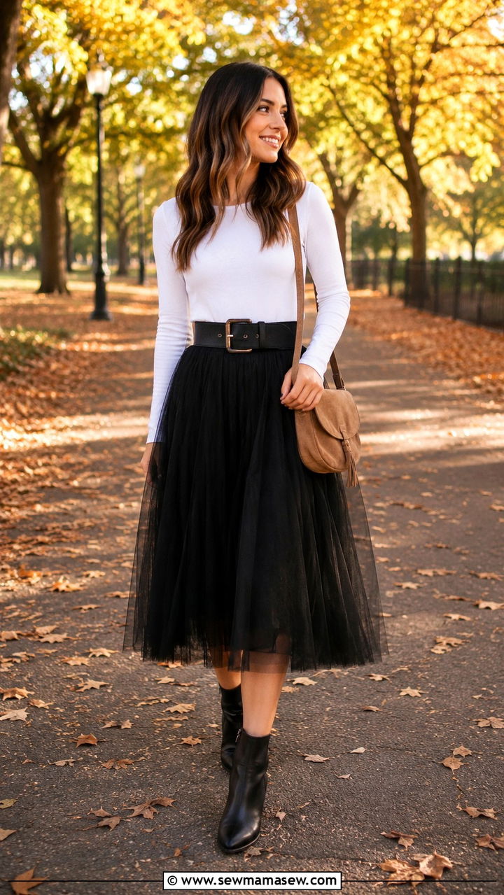 Tulle Skirt With Ankle Boots And Tee Outfit - 20 Tulle skirt outfit ideas with a tee