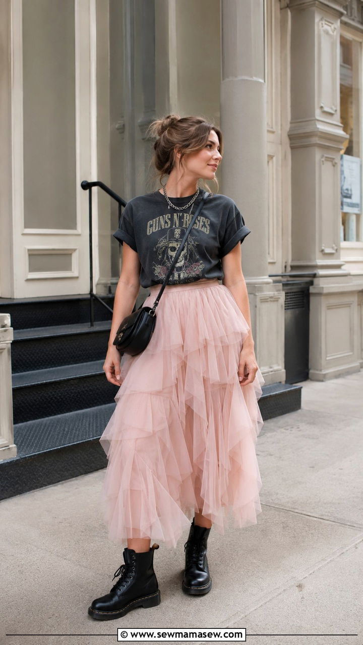 Tulle Skirt With Graphic Tee And Combat Boots - 30 casual fairycore outfits