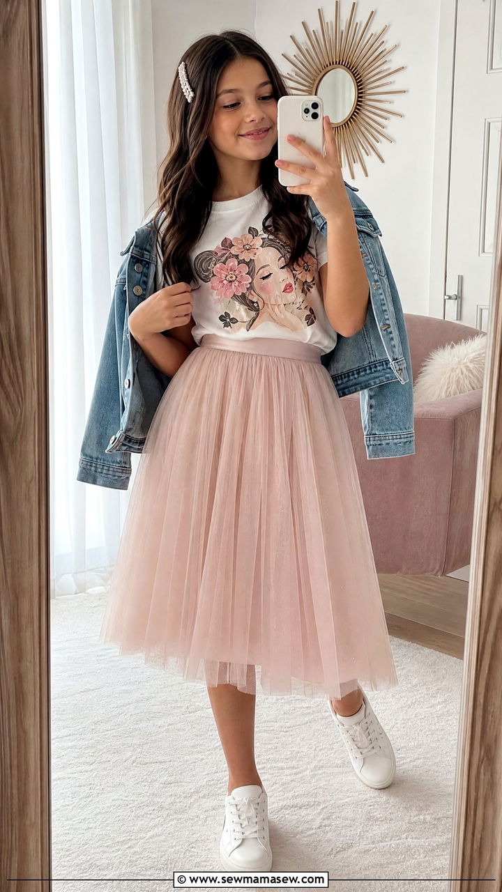 Tulle Skirt and Graphic Tee Outfit - 30 Tween outfit ideas aesthetic