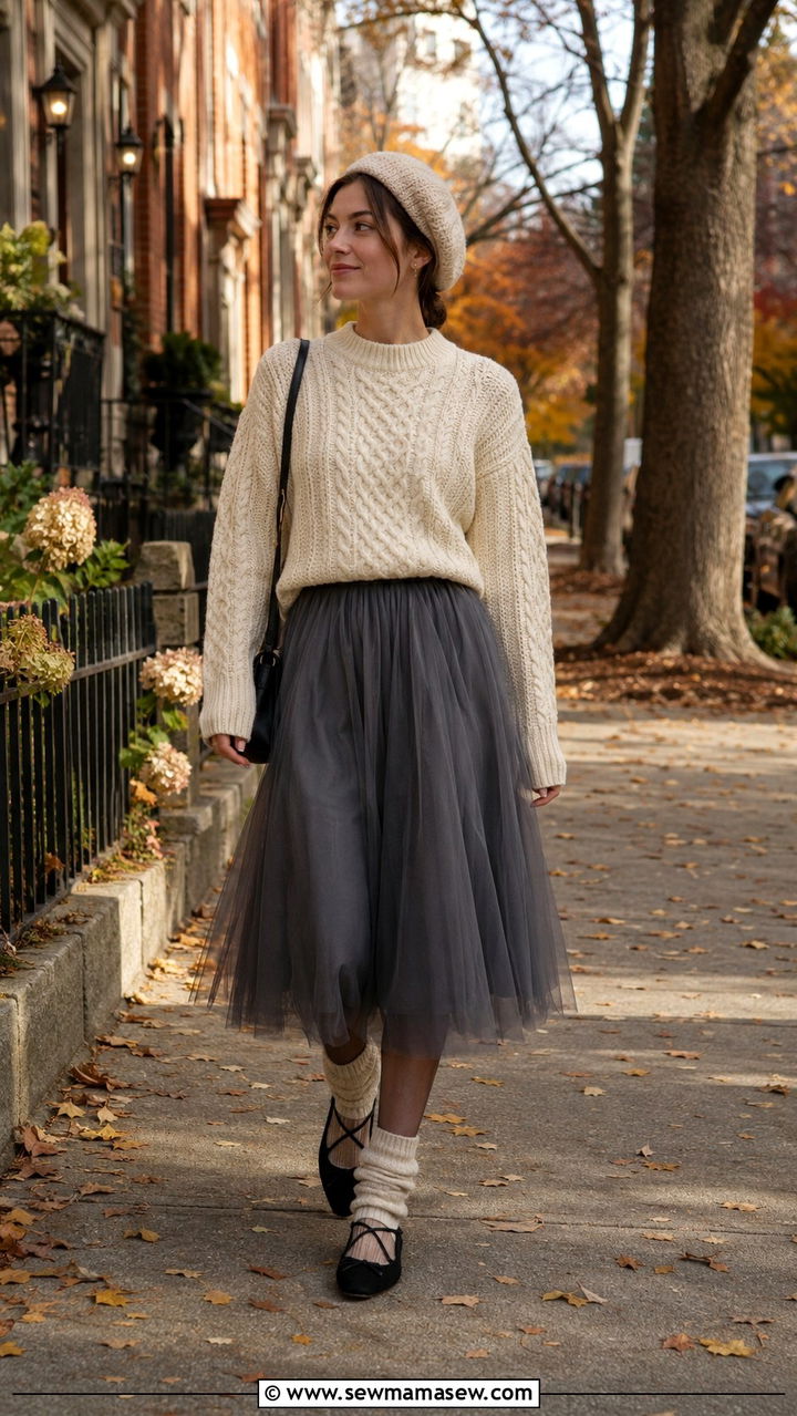 Tulle Skirt and Knit Sweater Outfit - 25 Balletcore outfit ideas