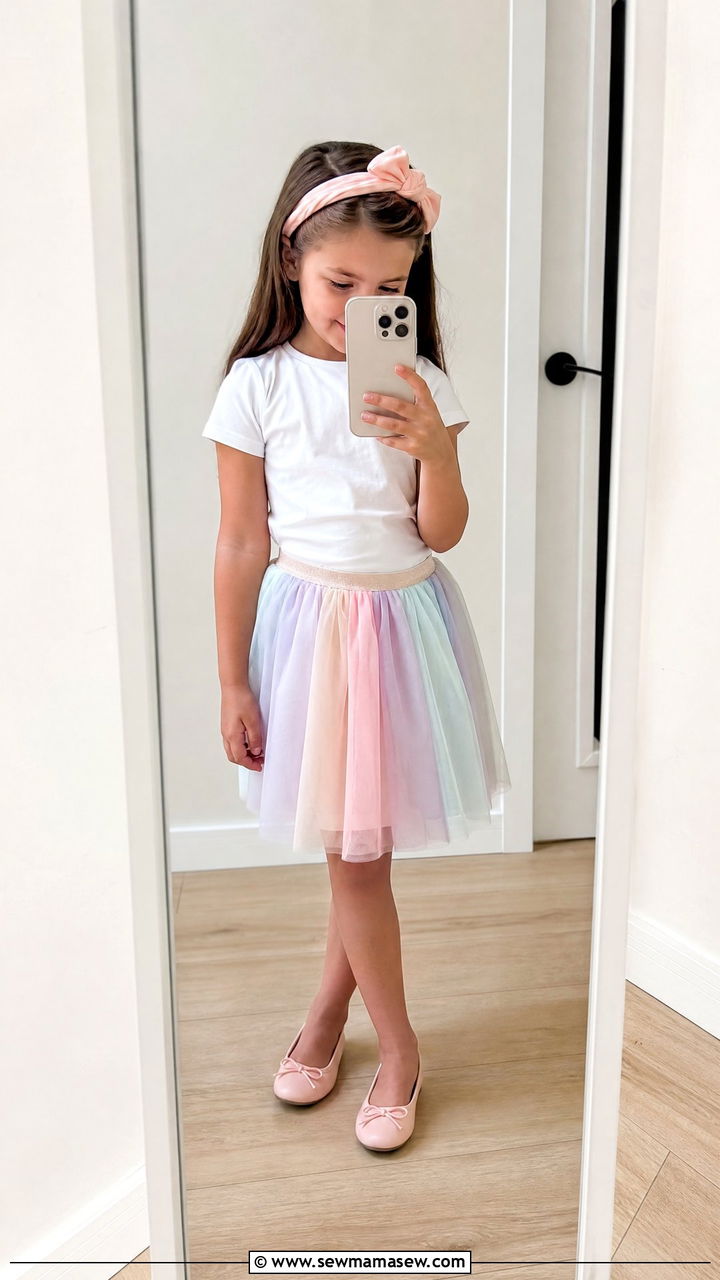Tulle Skirt with Cotton Top and Ballet Flats - 25 First day of preschool outfit ideas