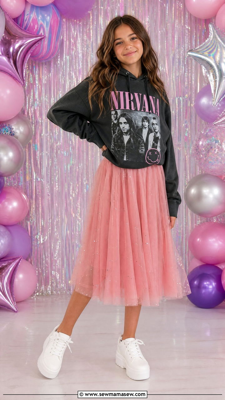 Tulle Skirt with Graphic Hoodie Cute Tween Outfit - 25 Tween outfit ideas for 11 year olds