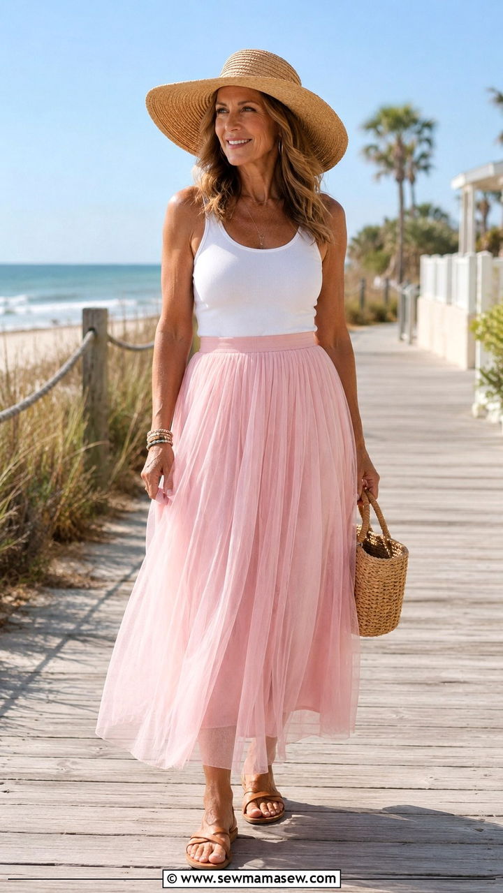 Tulle maxi skirt with tank top outfit - 25 Tulle skirt outfit ideas for women over 40