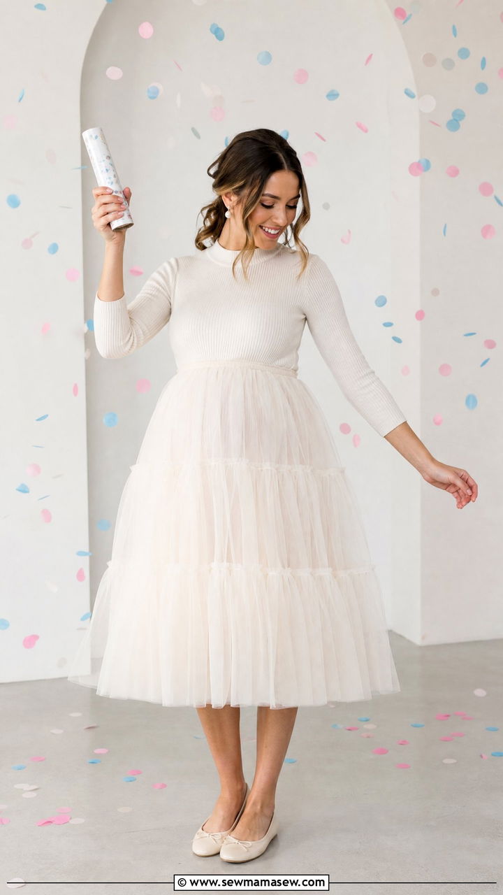 Tulle midi skirt and fitted top for gender reveal - 25 Gender reveal outfit ideas