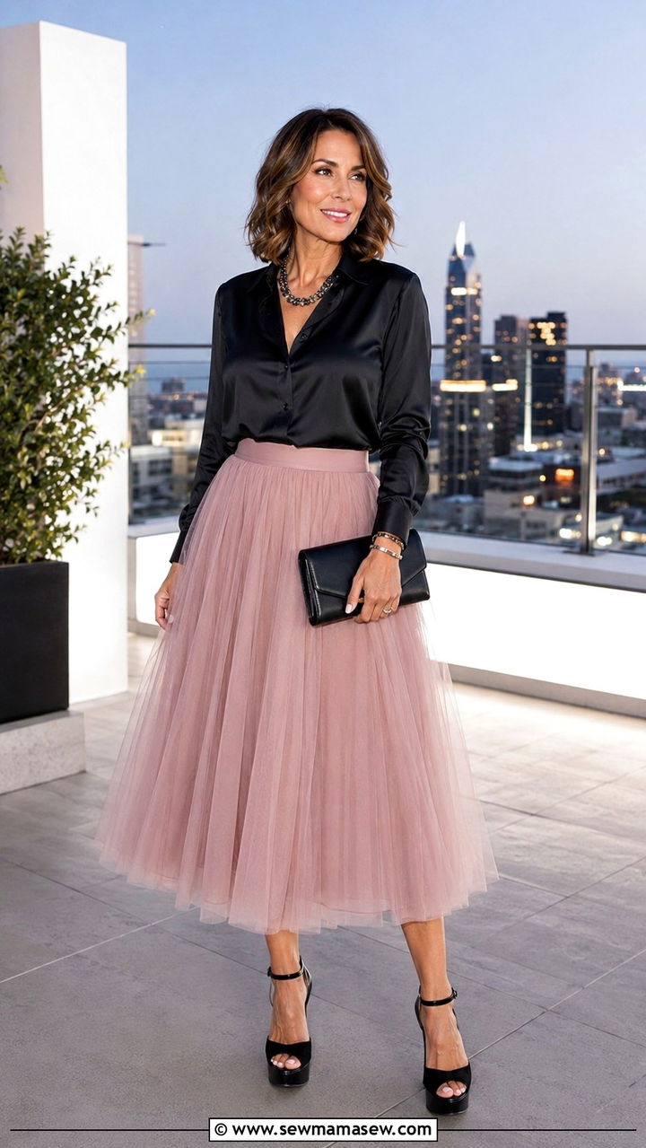 Tulle midi skirt with platform heels outfit - 25 Tulle skirt outfit ideas for women over 40