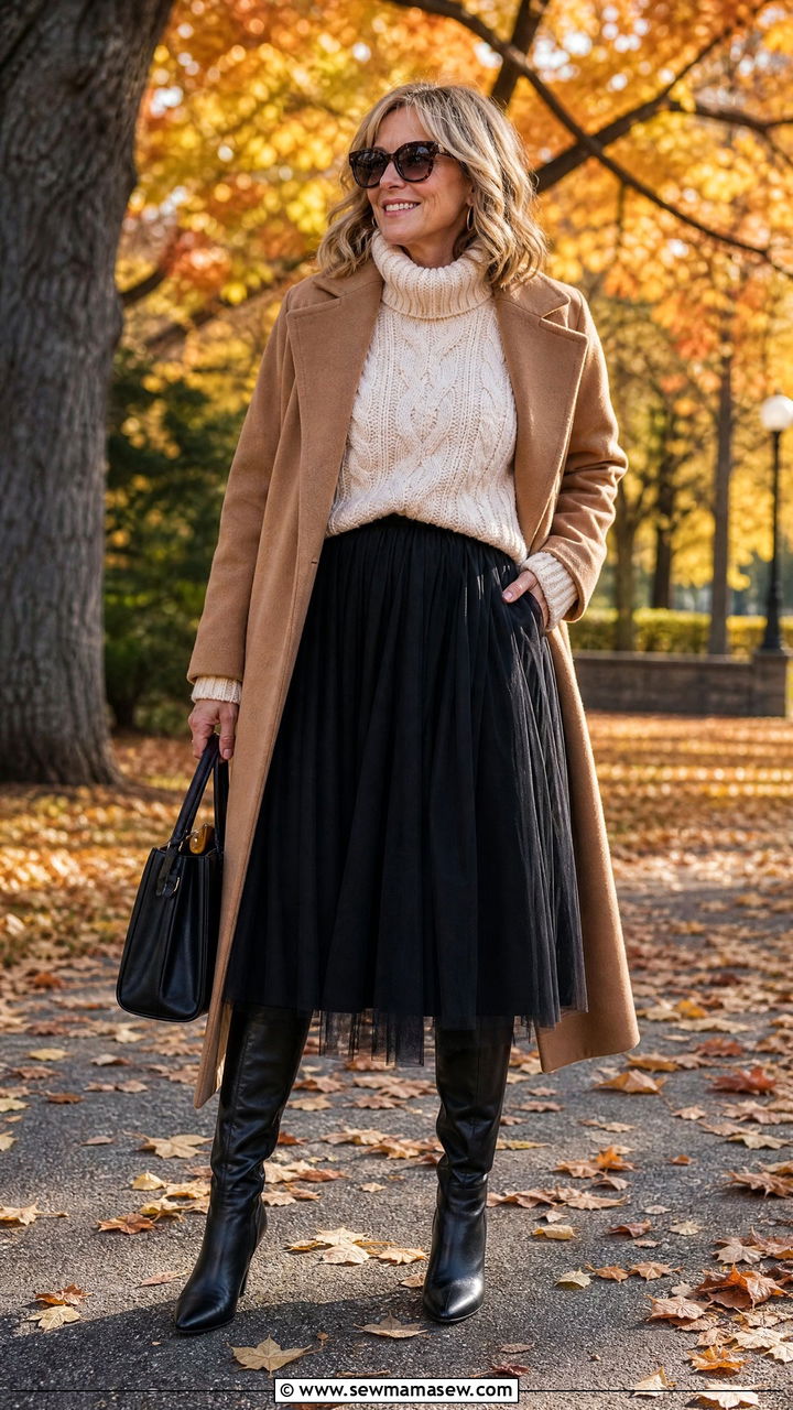 Tulle skirt with chunky knit sweater outfit - 25 Tulle skirt outfit ideas for women over 40