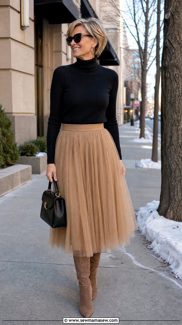 Tulle skirt with turtleneck outfit - 25 Tulle skirt outfit ideas for women over 40