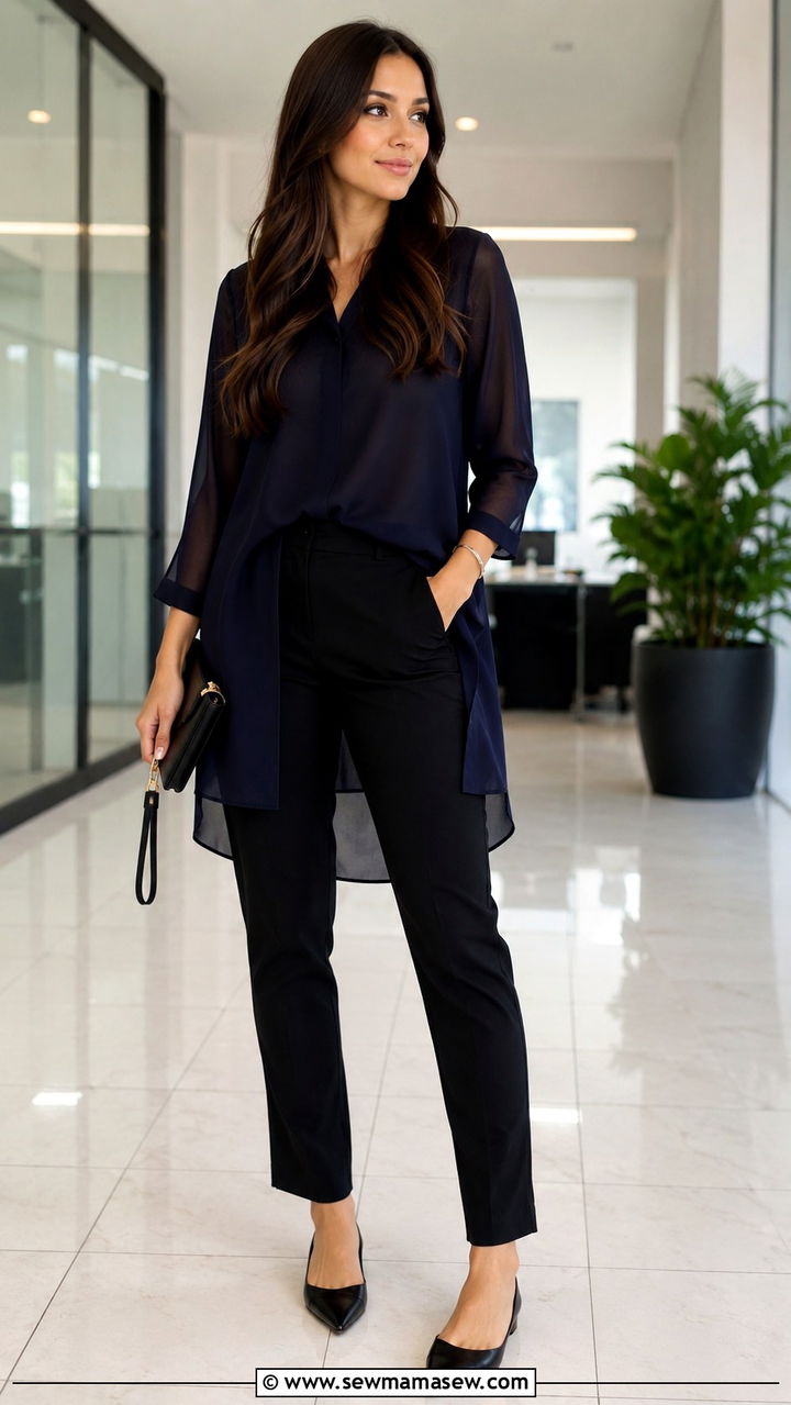 Tunic Blouse with High Waisted Pants Outfit - 20 Outfits for tummy control