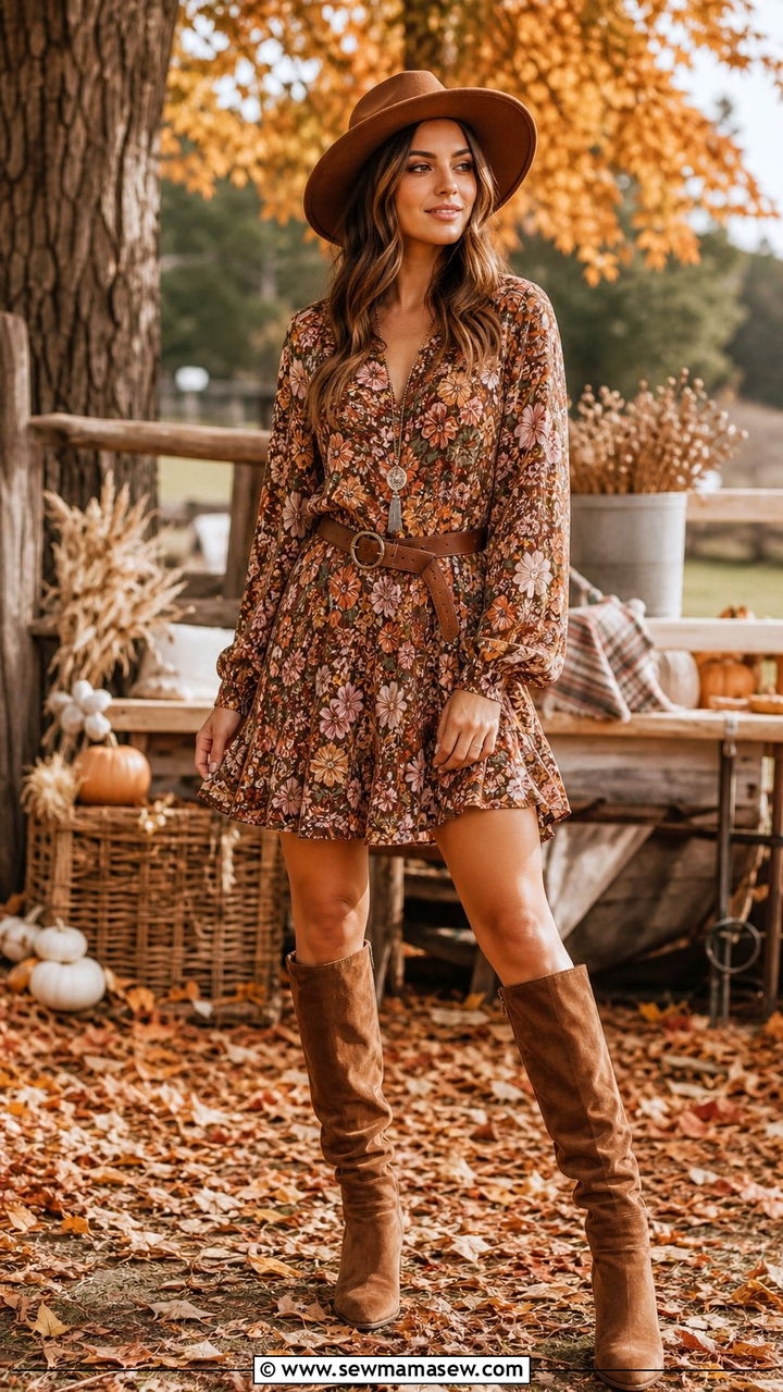 Tunic Dress And Knee High Boots - 35 boho outfit ideas for women