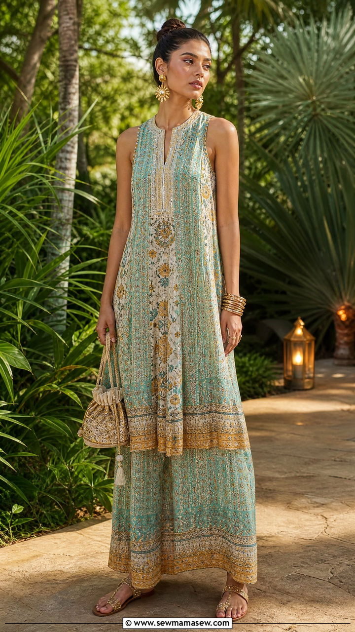 Tunic Dress Worn Over Palazzo Pants - 25 Boho outfit ideas 60s style