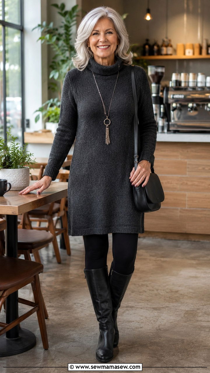Tunic Dress with Leggings - 30 Outfit ideas for boomer women