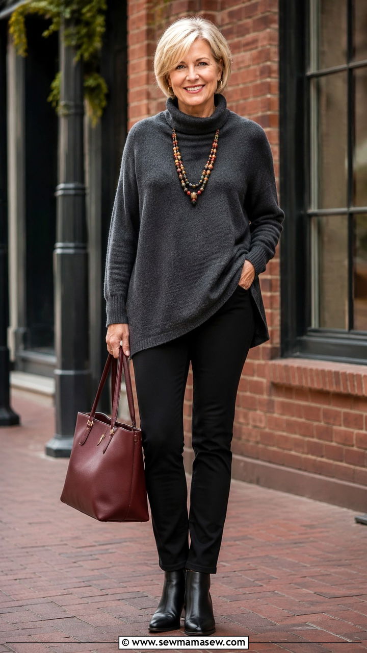 Tunic Sweater Ponte Pants - 30 Outfit ideas for women over 50 errands