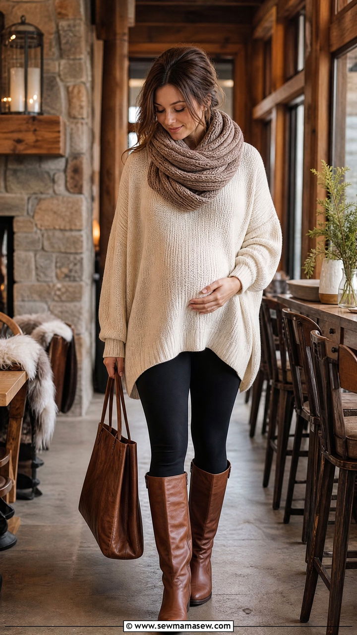 Tunic Sweater With Maternity Leggings - 25 Brunch outfit ideas pregnant