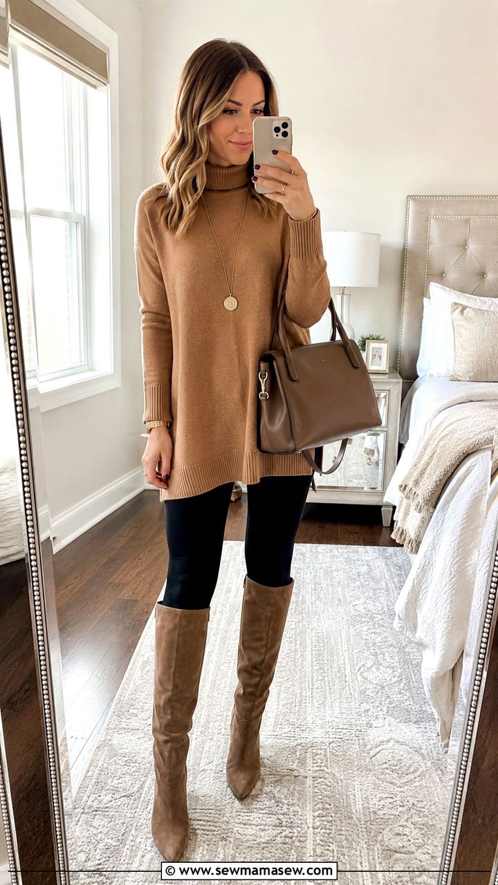 Tunic Sweater With Skinny Jeans And Knee Boots - 25 Outfit ideas for size 12 hourglass