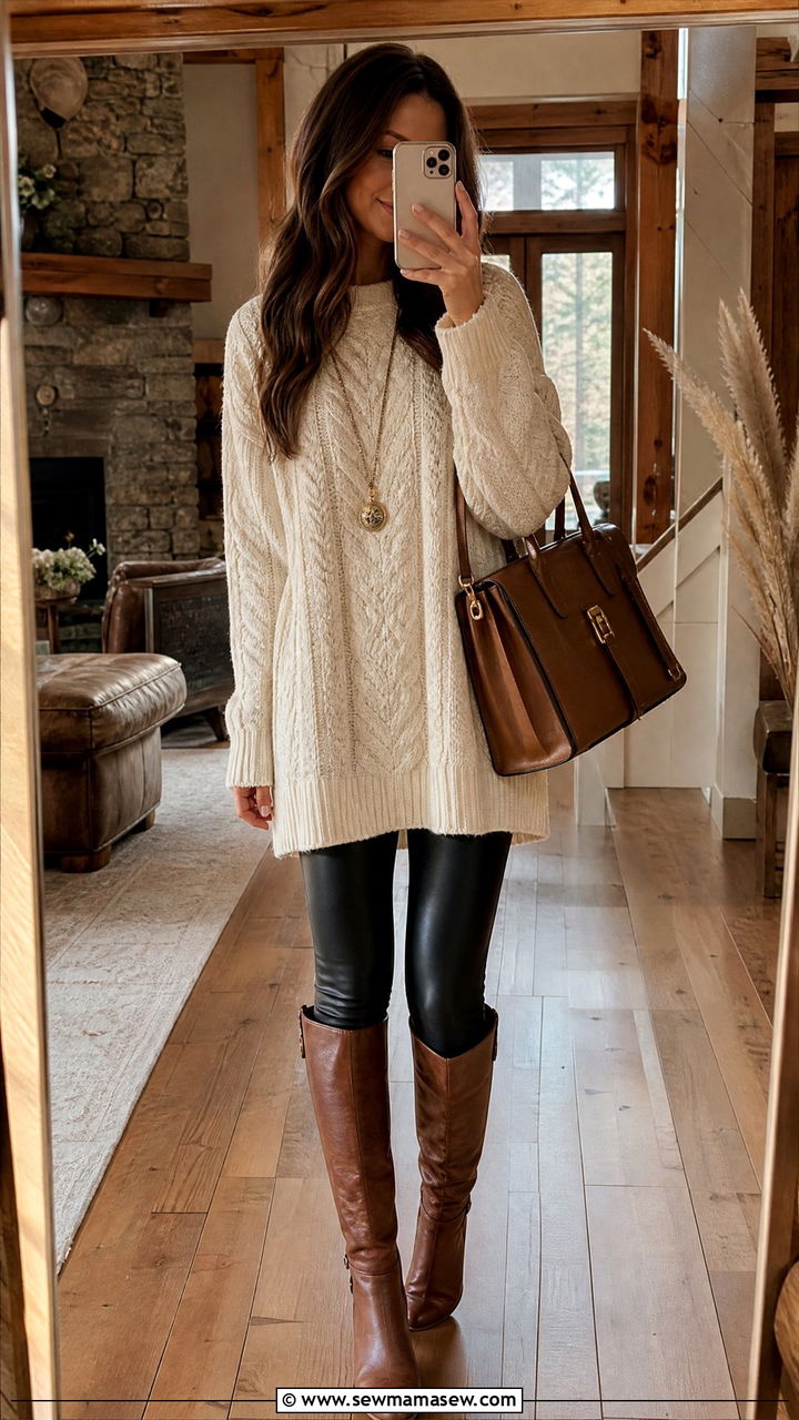 Tunic Sweater and Leggings Outfit - 25 fashion inspo outfits ideas
