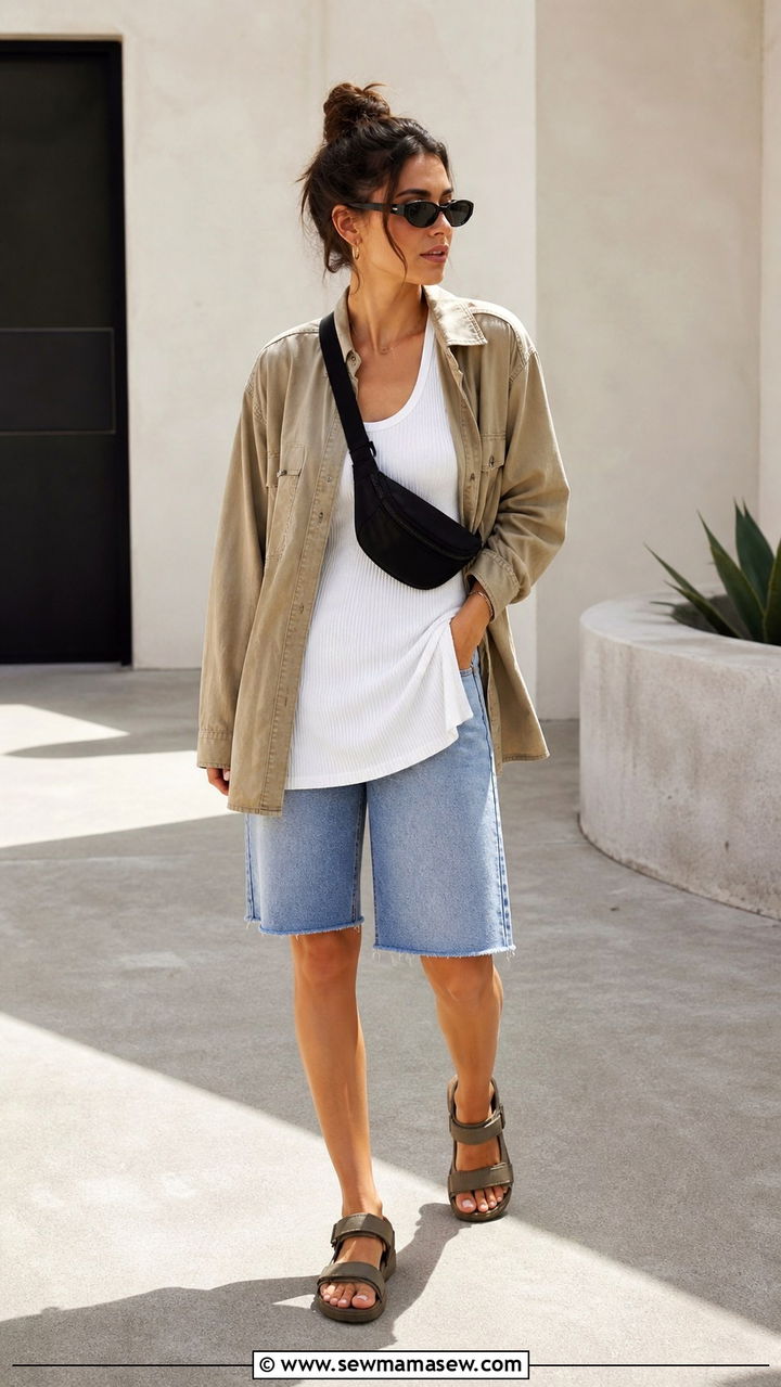 Tunic Tank With Bermuda Denim Jorts - 40 Music festival outfit ideas
