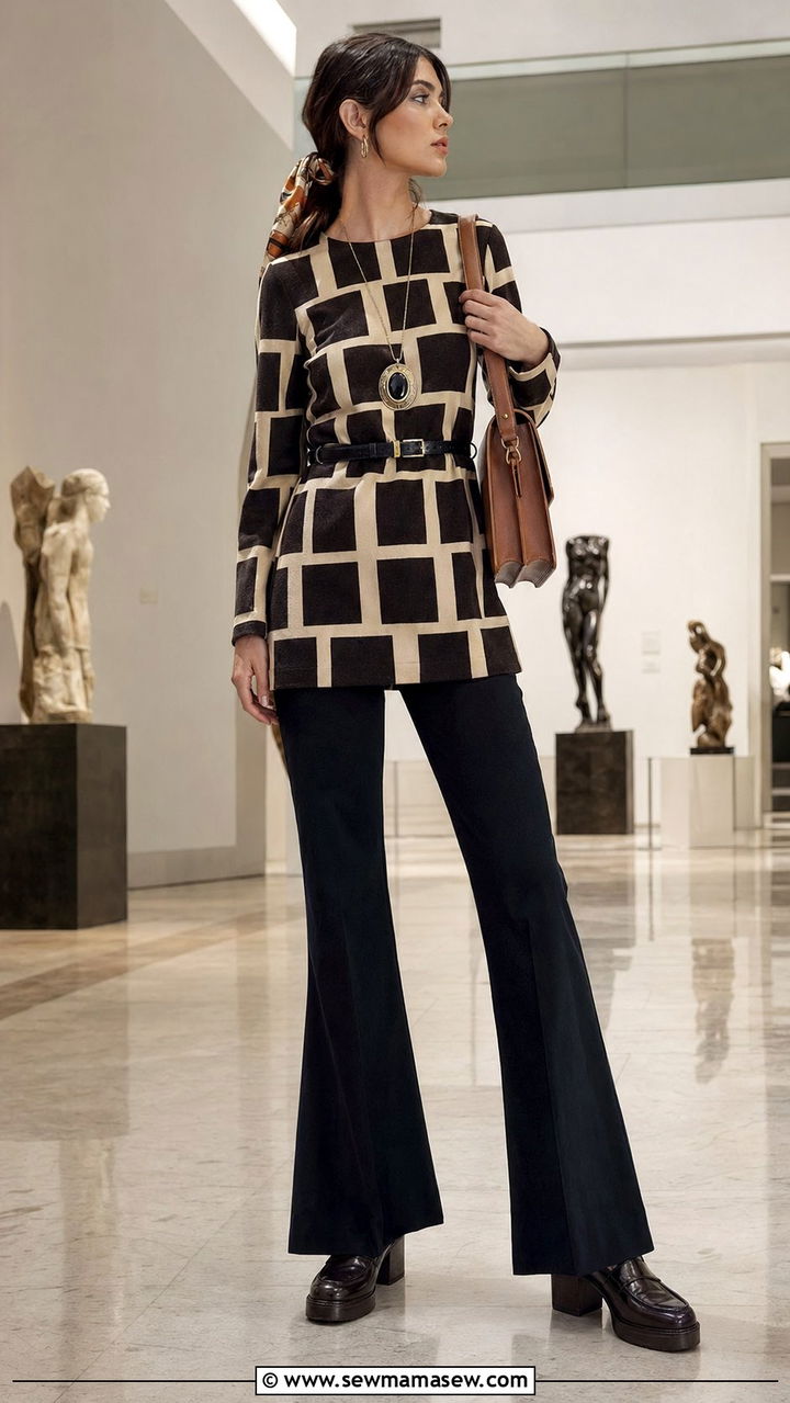 Tunic Top With Belt And Flared Pants - 35 70s outfit ideas