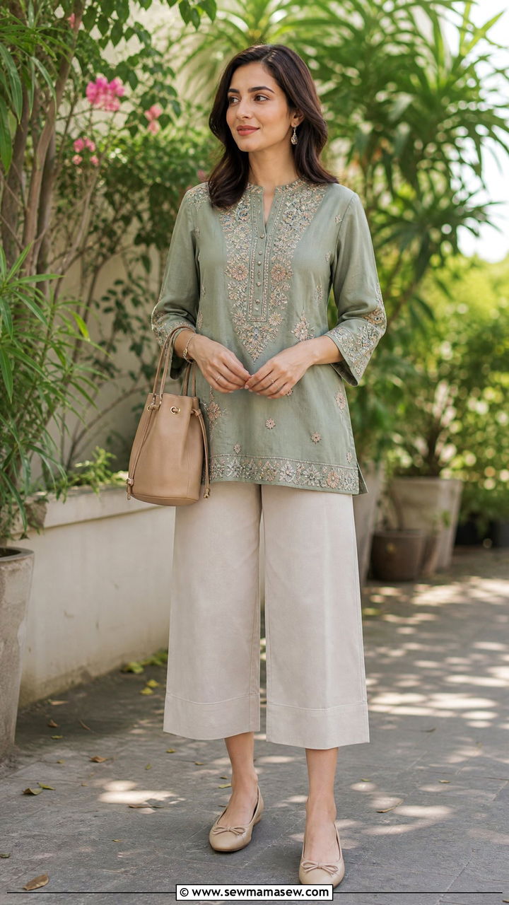 Tunic Top With Cropped Wide Leg Pants - 25 casual outfits for modest women