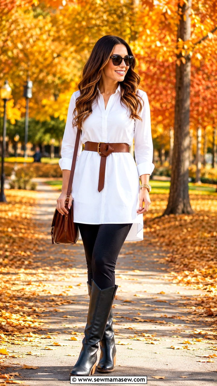 Tunic Top With Dark Jeggings And Tall Boots For Slim Thighs - 25 Outfit ideas for slim thighs