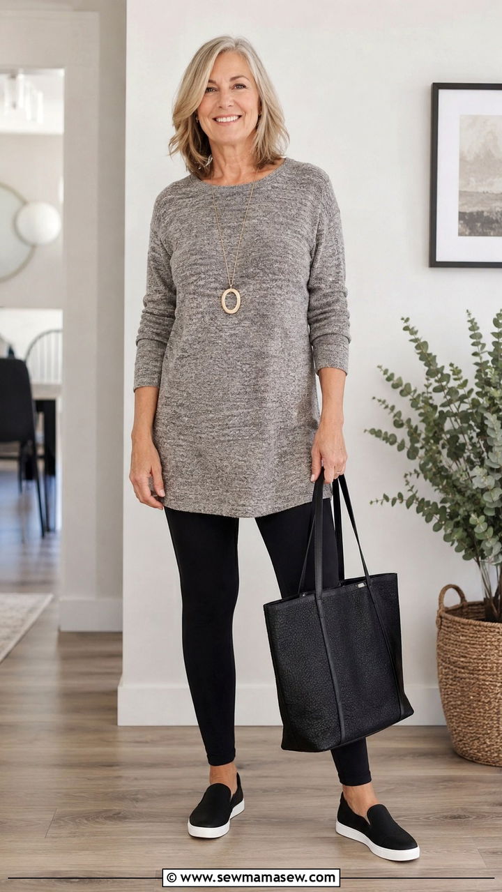 Tunic Top With Leggings - 25 Outfit ideas for women over 50 weekend