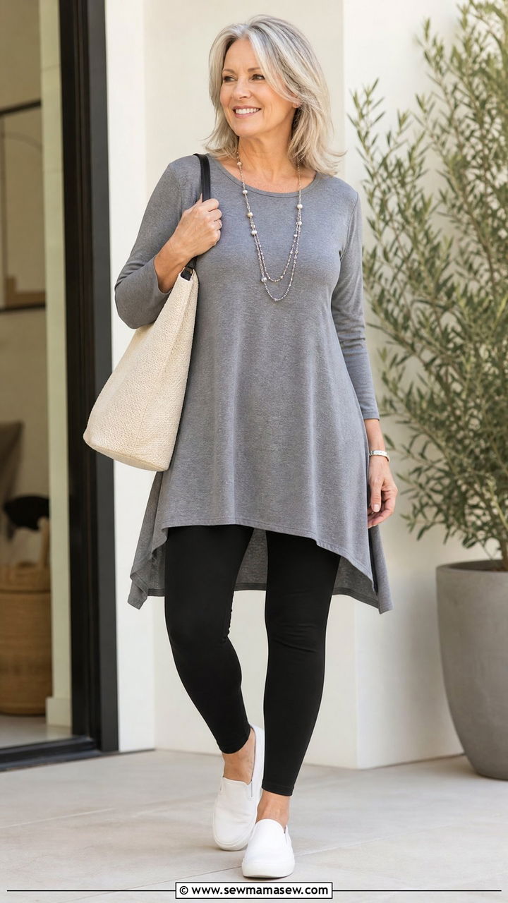 Tunic Top With Leggings - 30 Modest outfits for women over 50