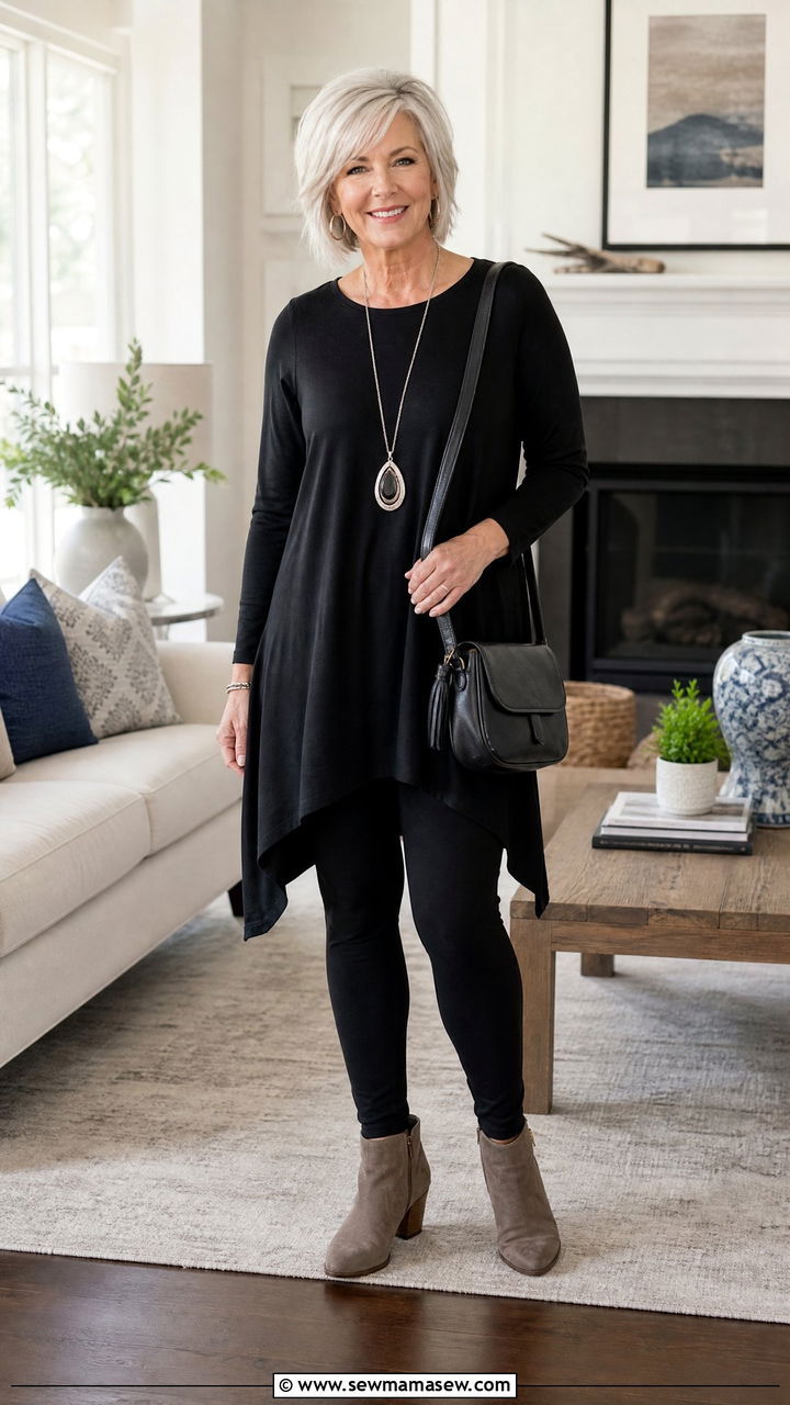 Tunic Top With Leggings And Ankle Boots - 35 Going out outfit ideas women over 50