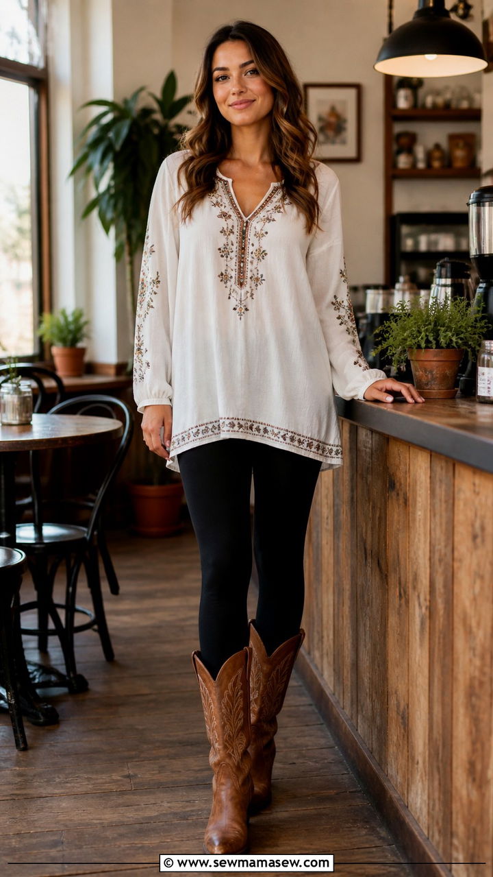 Tunic Top With Leggings And Cowboy Boots Comfy Western Outfit - 40 summer western outfits