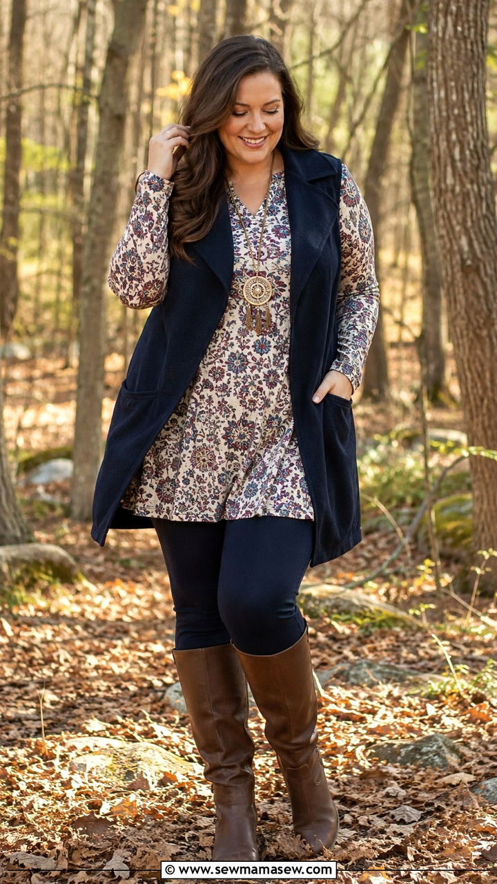 Tunic Top With Leggings And Longline Vest Photoshoot - 25 Photoshoot outfits for pear shape