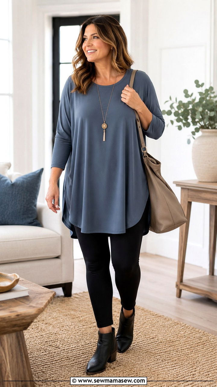 Tunic Top With Leggings and Ankle Boots Outfit - 25 Outfits to hide muffin top