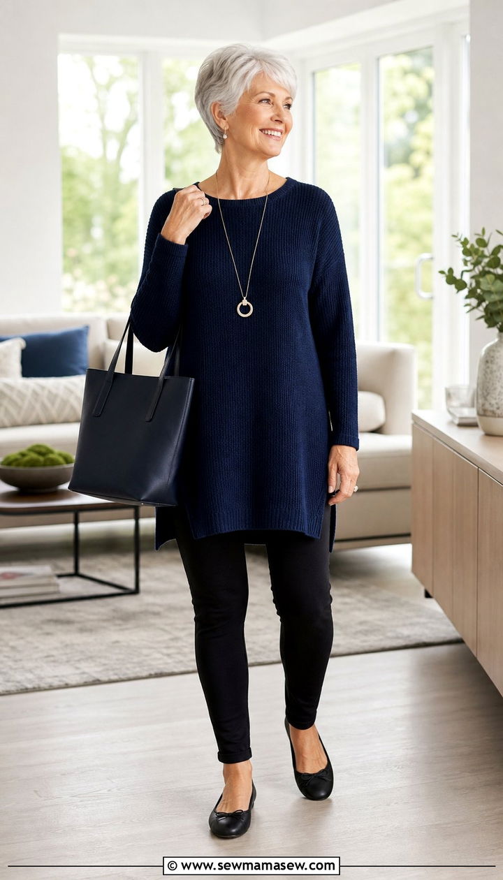 Tunic Top With Leggings and Ballet Flats - 25 Cute outfits for women over 60