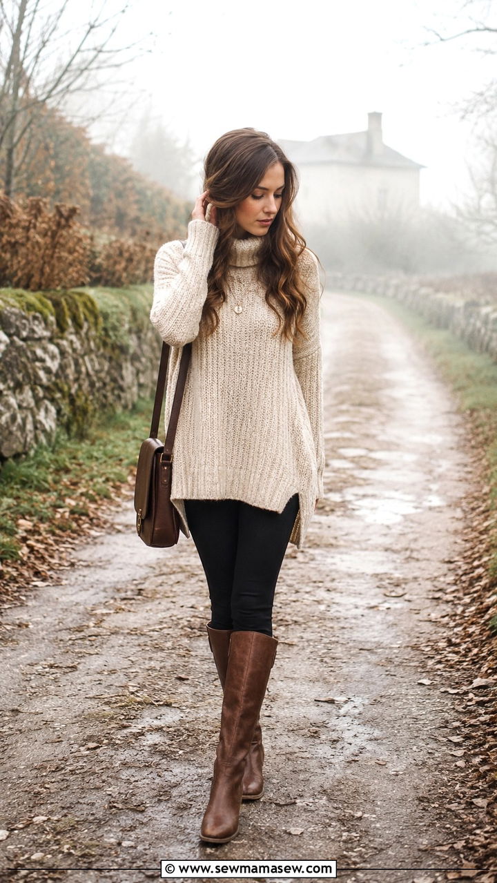 Tunic Top With Leggings and Riding Boots - 30 casual poetcore outfits