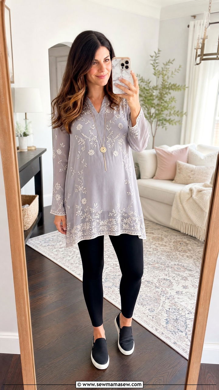 Tunic Top With Maternity Leggings - 25 Maternity outfit ideas hiding bump