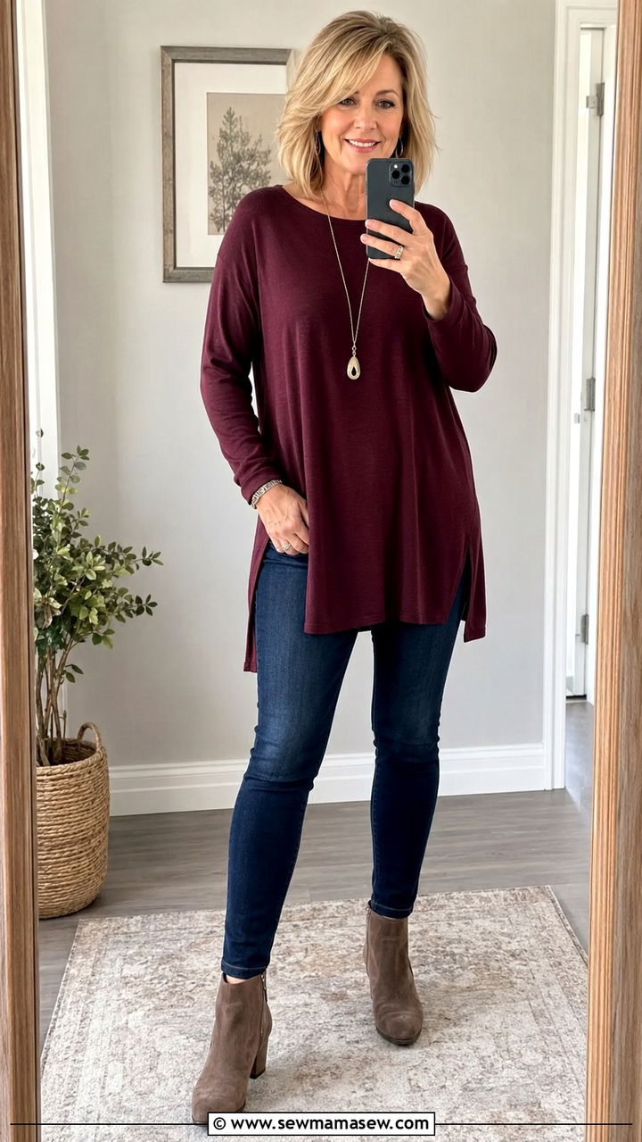 Tunic Top With Skinny Jeans - 20 Outfit ideas for apple shape over 50