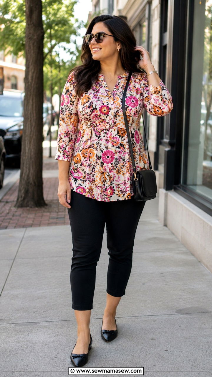Tunic Top With Slim Fit Cropped Pants - 25 Outfit ideas for pear shape summer