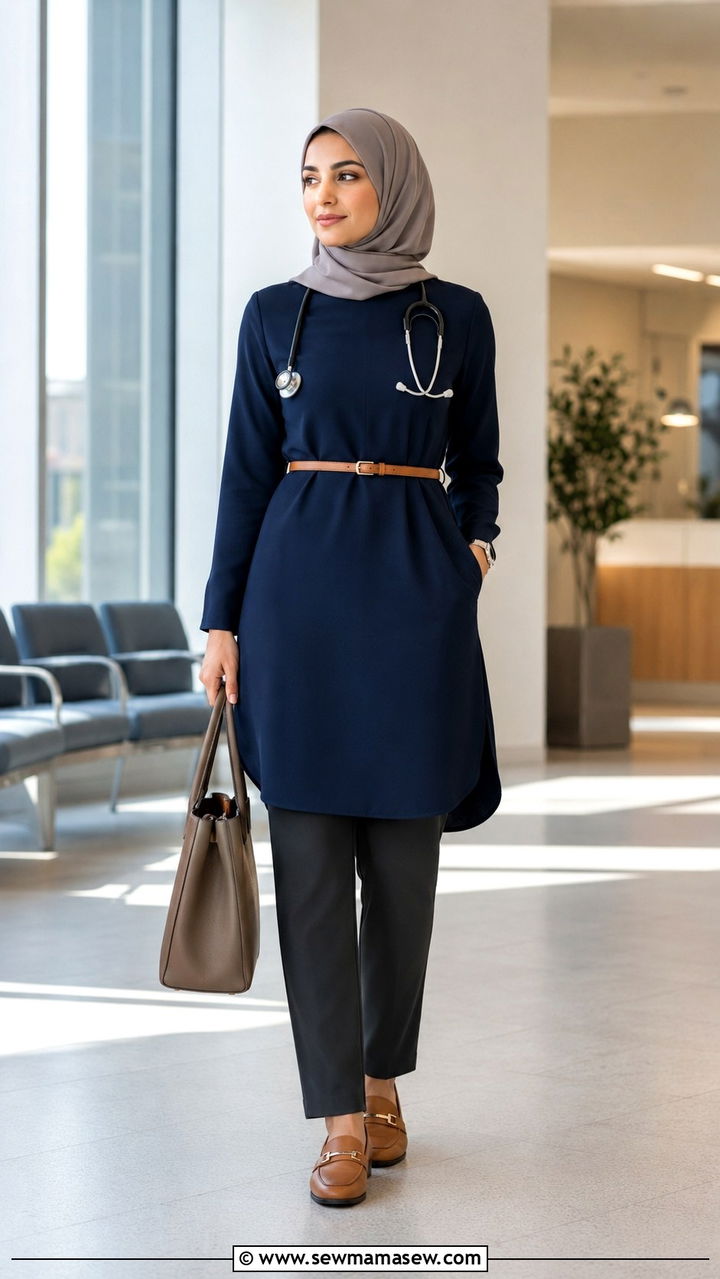 Tunic Top With Straight Leg Trousers - 20 Modest outfit ideas for doctor