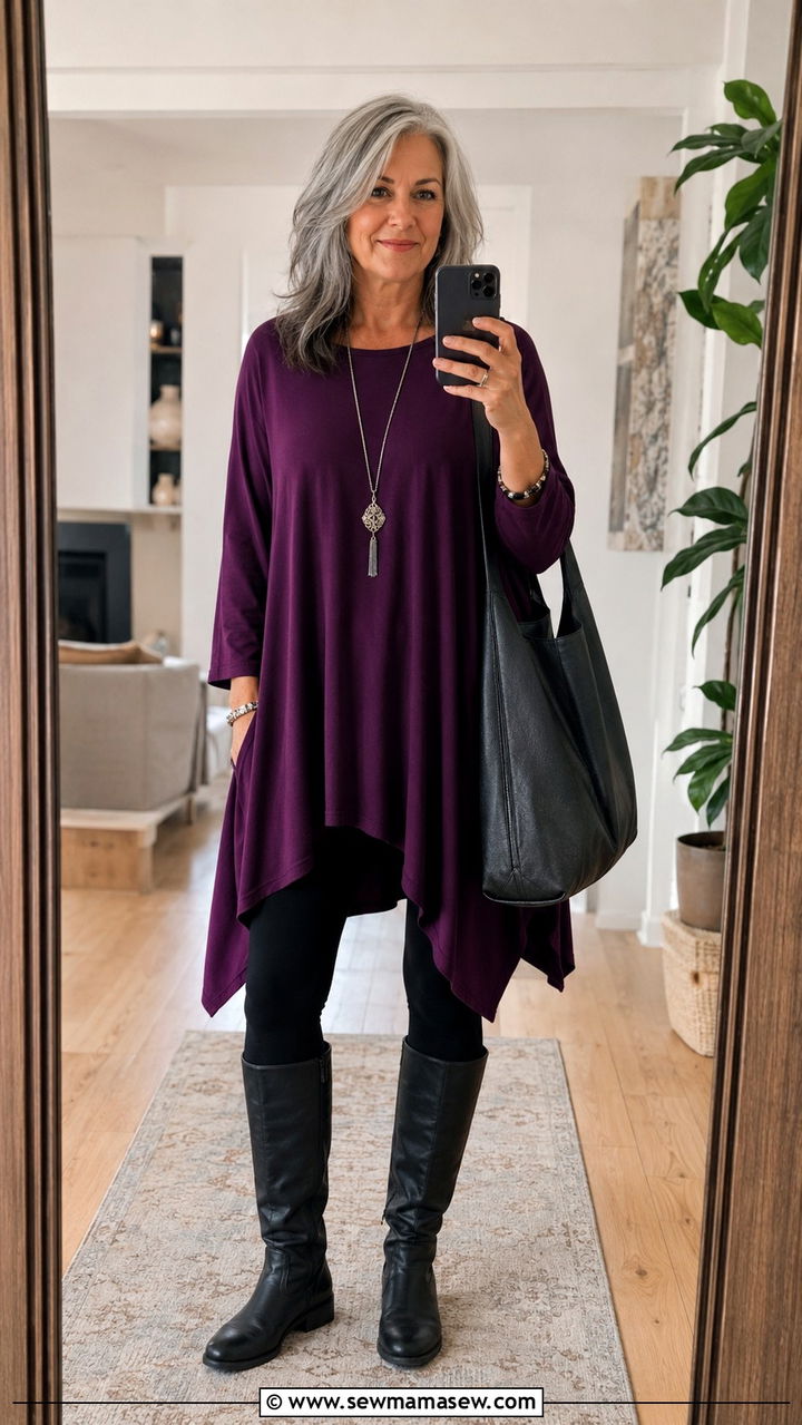 Tunic Top and Leggings Outfit - 30 Trendy outfit ideas for women over 50