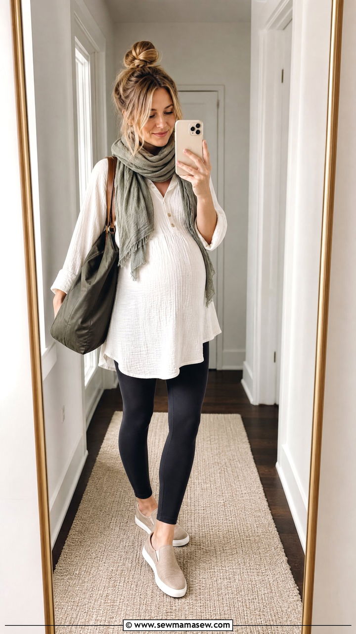 Tunic Top and Leggings Pregnancy Outfit - 20 Non maternity maternity outfit ideas