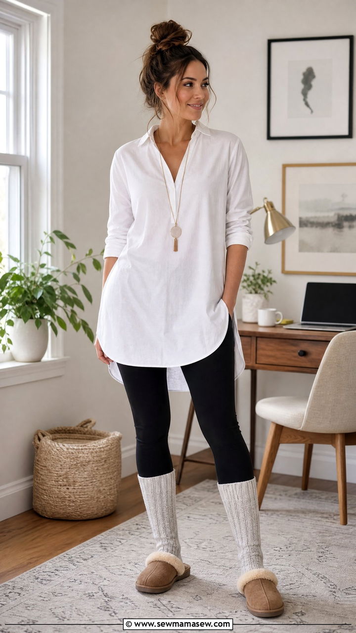 Tunic Top and Leggings Work From Home Outfit - 25 Home office outfit ideas