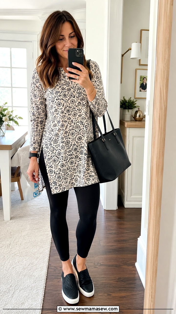 Tunic Top and Stretchy Leggings - 30 Plus size mom outfit ideas summer