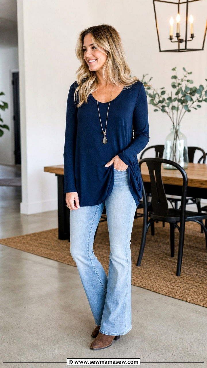 Tunic Top with Bootcut Jeans Outfit - 25 Cute outfits for inverted triangle shape