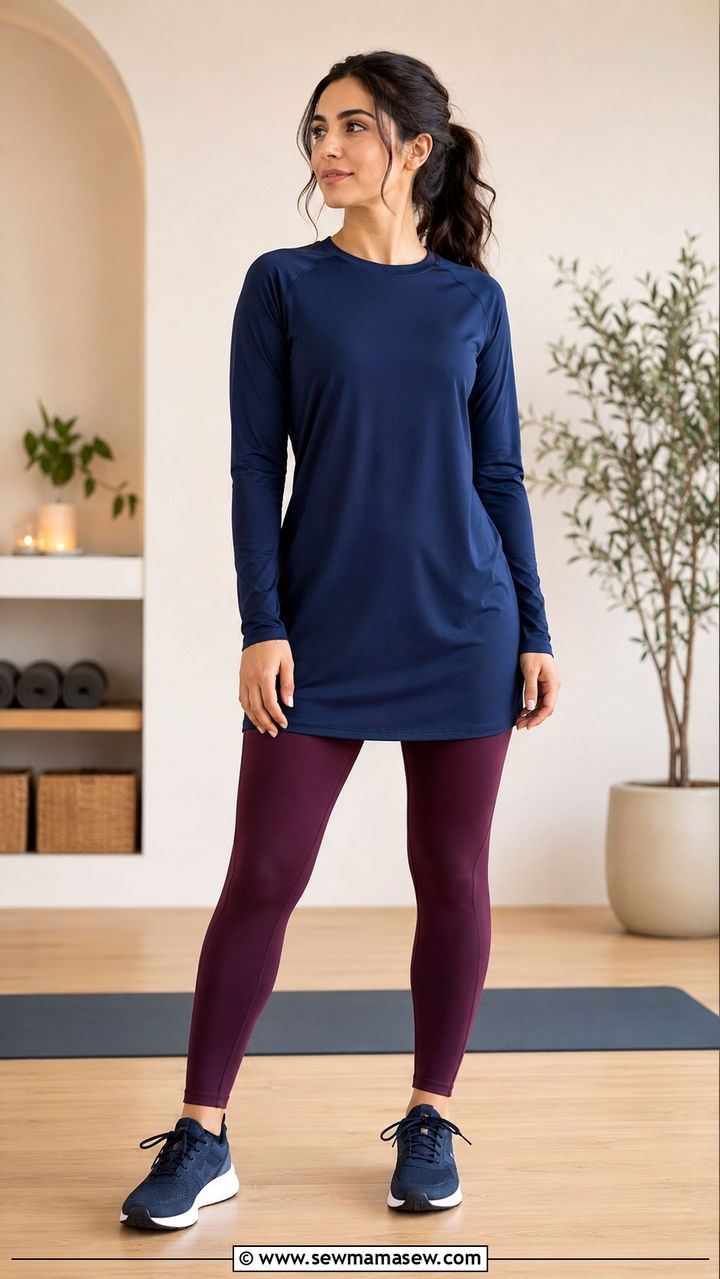 Tunic Top with Compression Leggings - 30 Modest outfit ideas for gym