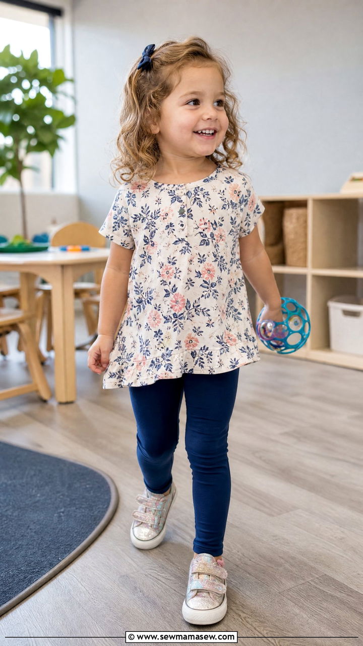 Tunic Top with Leggings and Sparkle Sneakers - 25 First day of preschool outfit ideas