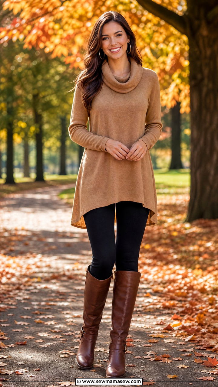 Tunic Top with Leggings and Tall Boots - 30 family photo outfits for women