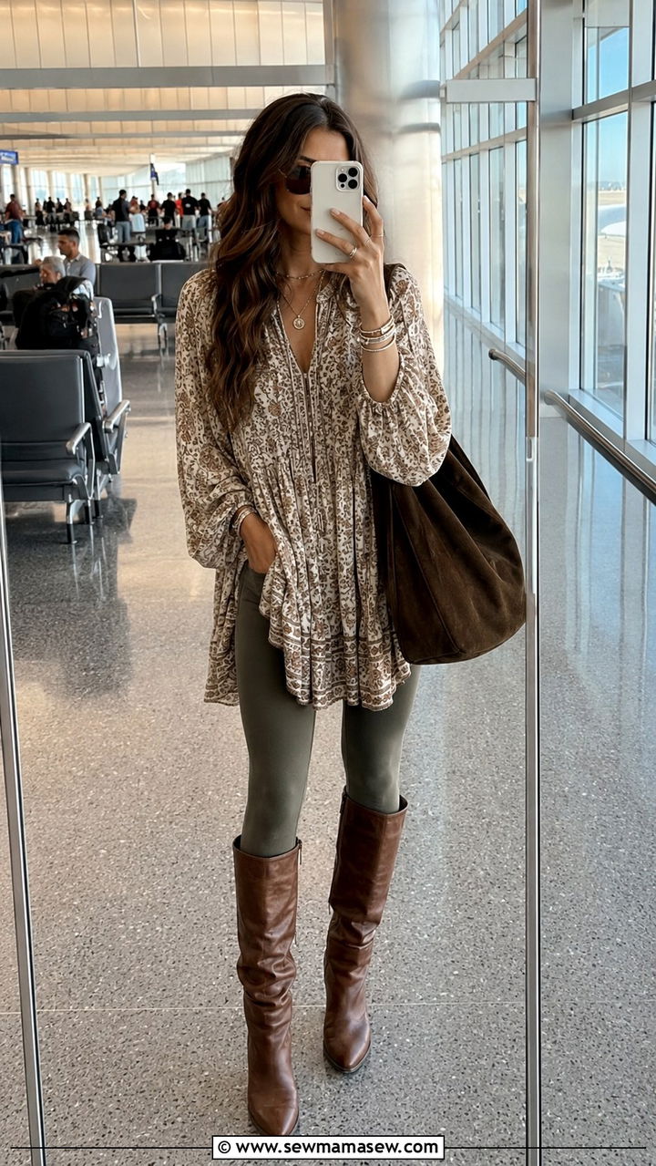 Tunic Top with Leggings and Tall Leather Boots - 30 Boho capsule wardrobe