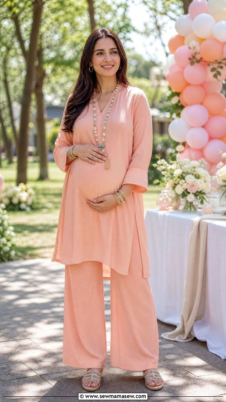 Tunic Top with Palazzo Pants - 25 modest baby shower outfit ideas