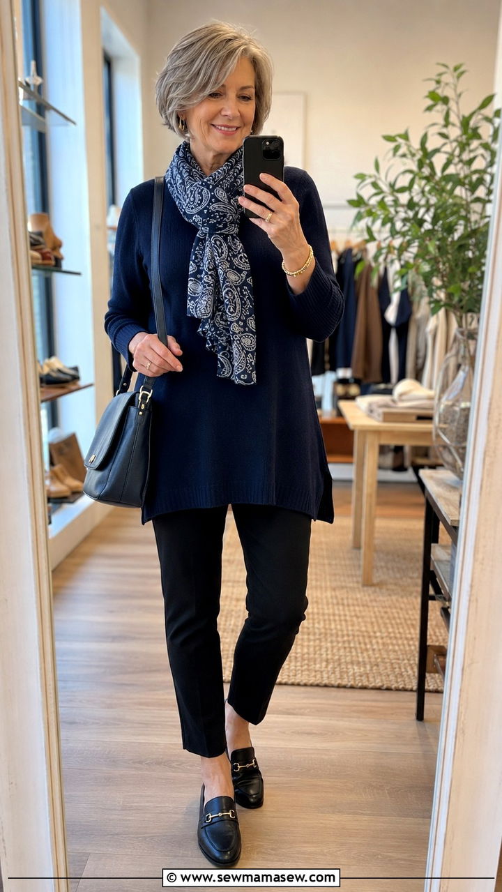 Tunic Top with Slim Ankle Pants - 30 Outfit ideas for boomer women