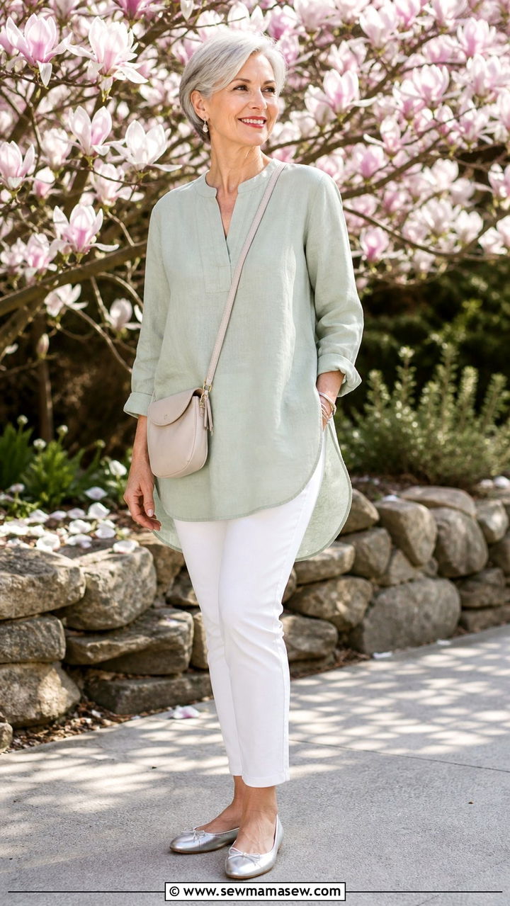 Tunic Top with Slim Ankle Pants Spring Outfit - 40 Spring outfit ideas for women over 60 2026
