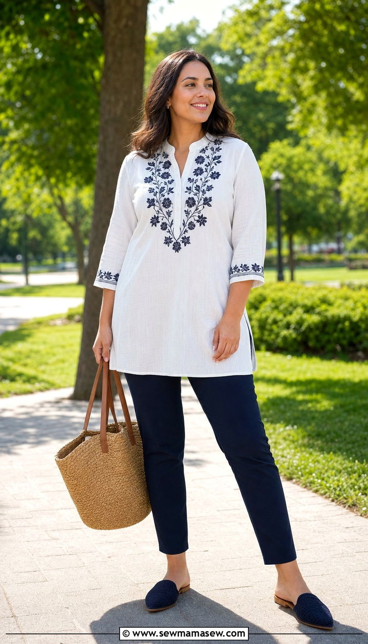 Tunic Top with Slim Ankle Pants - 25 Spring outfits for pear shape
