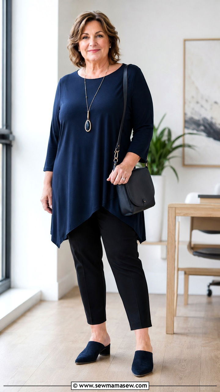 Tunic Top with Slim Ankle Trousers - 30 Plus size outfit ideas for women over 50