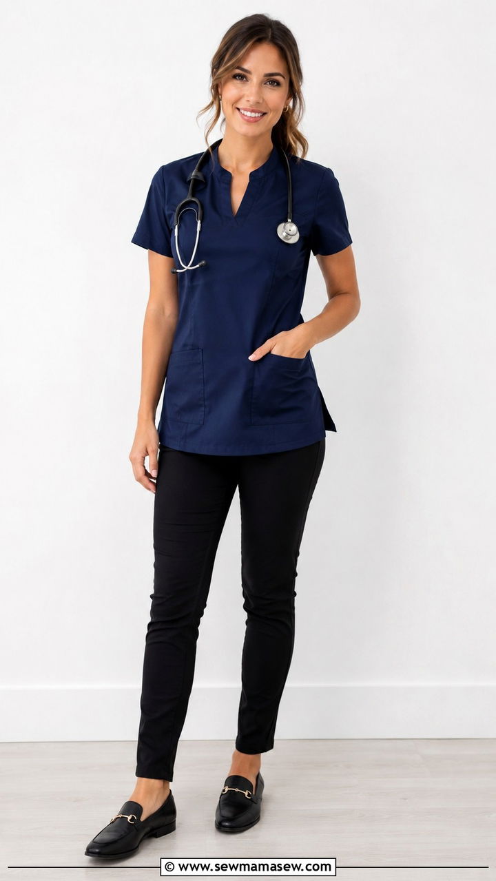 Tunic Top with Slim Fit Pants and Loafers - 25 Nurse practitioner outfit ideas